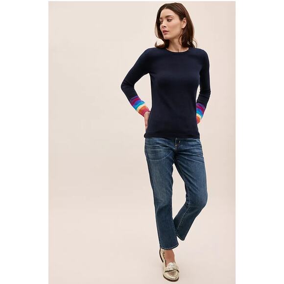 Sugarhill Brighton Rainbow Cuff Knit Pullover Sweater Black Women's US 4 NWT - Picture 1 of 7